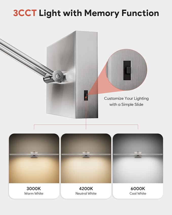 VONLUCE 36" LED Bathroom Vanity Light, 3CCT Modern LED Vanity Lights with 360° Rotatable Head Swing Arm, 15.4W Bathroom Light Fixture Over Mirror, LED Lights for Bathroom Bedroom, Brushed Nickel | 3CCT, Flicker-free, 360° Rotatable Head & Swing Arm, IP...