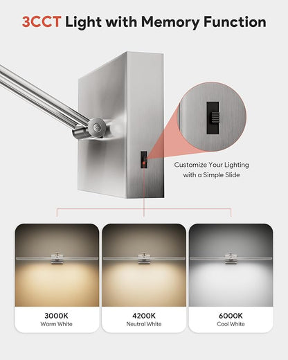 VONLUCE 36" LED Bathroom Vanity Light, 3CCT Modern LED Vanity Lights with 360° Rotatable Head Swing Arm, 15.4W Bathroom Light Fixture Over Mirror, LED Lights for Bathroom Bedroom, Brushed Nickel | 3CCT, Flicker-free, 360° Rotatable Head & Swing Arm, IP...