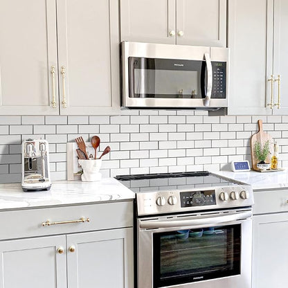 STICKGOO Peel and Stick Backsplash on Subway Tile, Polished White | 10 Sheets Aluminium Composite Self Adhesive Tiles, Faux Ceramic Look, Waterproof, Stick on Tiles for Vanities, Kitchen