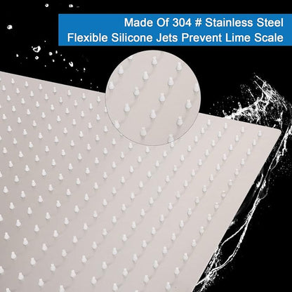 Shower Head with Extension Arm, High Pressure Square with ShowerArm, Stainless Steel Rainfall-Waterfall Full Body Coverage (16'' Shower with 20'' Arm, Brushed Nickel)