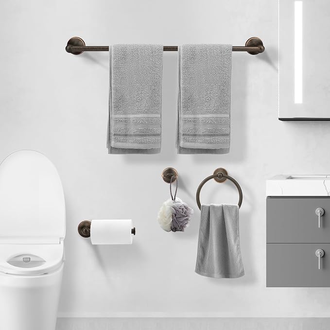4 Piece Antique Bathroom Hardware Accessories Set Oil Rubbed Bronze,24 Inch Towel Bar Set,Towel Rack Set,Bathroom Towel Holder Set