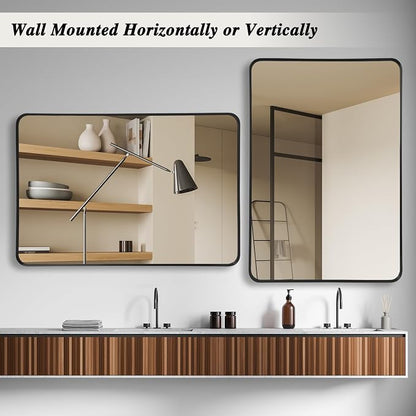 Anpark Wall Mirror 30" x 48" for Bathroom Black Metal Deep Frame Mirror for Wall Decorative Rectangular Round Corner Wall Mounted Vanity Mirror for Bedroom Living Room Entryway Wall Decor