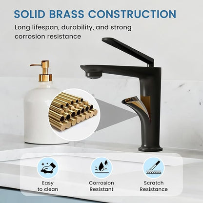 Bathroom Faucet Matte Black, One Hole Single Handle Vessel Sink Faucet, Brass Bathroom Faucet for Vanity Sink Restroom Guestroom RVs