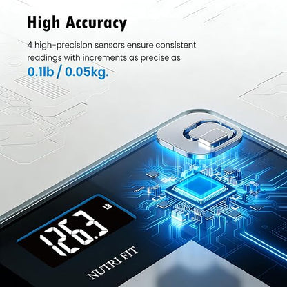Digital Bathroom Scale for Body Weight Loss 0.1lb High Accuracy | Tempered Glass, 0.1lb Precision, 400lb Capacity, Larg Backlit LCD Display, Step-On Technology, Weight Loss for Home Fitness