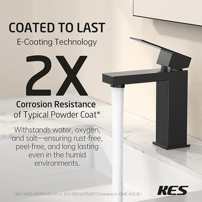 KES Black Bathroom Faucet Single Handle & Bathroom Sink Drain with Overflow, cUPC Certified Vanity Faucet with Pop Up Drain Stopper Stainless Steel Matte Black, L3156ALFF12-BK-C2