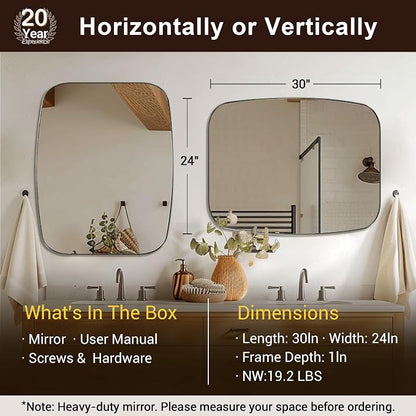 Oval Mirror for Bathroom, 24x30 Brushed Nickel Oblong Bathroom Mirror for Vanity with Stainless Steel Metal Frame, Modern Anti Rust Wall Mounted