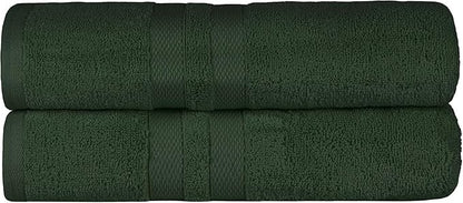 Superior Ultra-Soft Cotton Bath Towel Set, Quick-Dry, Absorbent, Shower, Spa Basics, Large Towels, Bathroom Sets, Bath Essentials, Solid, Double Line Dobby Border, 2 Pack, Set of 2, Forest Green