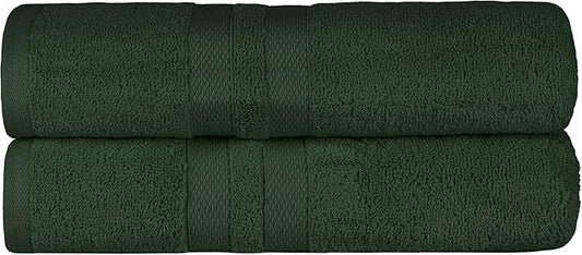 Superior Ultra-Soft Cotton Bath Towel Set, Quick-Dry, Absorbent, Shower, Spa Basics, Large Towels, Bathroom Sets, Bath Essentials, Solid, Double Line Dobby Border, 2 Pack, Set of 2, Forest Green