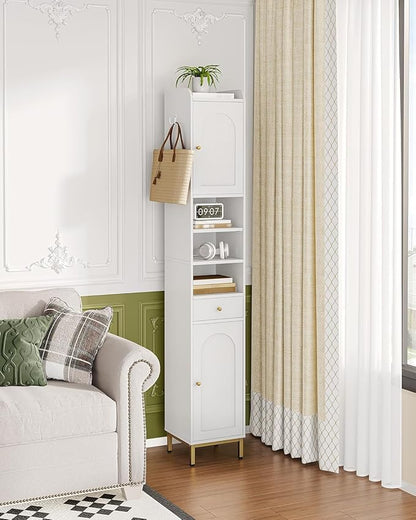 Bathroom Cabinet with Adjustable Shelves & Door, Freestanding Tall Floor Storage Cabinet with Drawer - Narrow Toilet Paper Organizer for Bathroom, White BC29013G