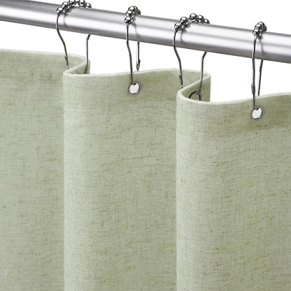 Linen Shower Curtain Flax Green, Fabric Boho Farmhouse Shower Curtains for Bathroom Cotton Natural Cloth Liner Set 72" W x 90" L