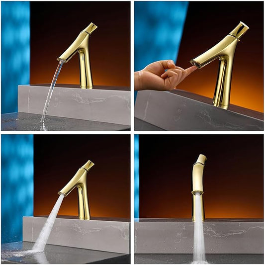 Faucet for Bathroom Sink Single Handle Bathroom Faucet 1 Hole Brass Hot and Cold Gold