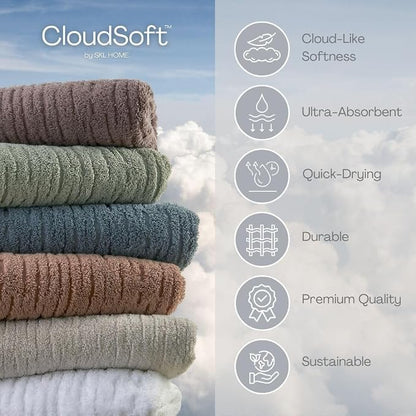 SKL Home CloudSoft/Bedford Floral Bath Towel Set-4pc, 100% Cotton, Sage | 2 Bath towels, 2 hand towels. 600 GSM weight. Spa-level quality. Soft & absorbent, reversible jacquard.