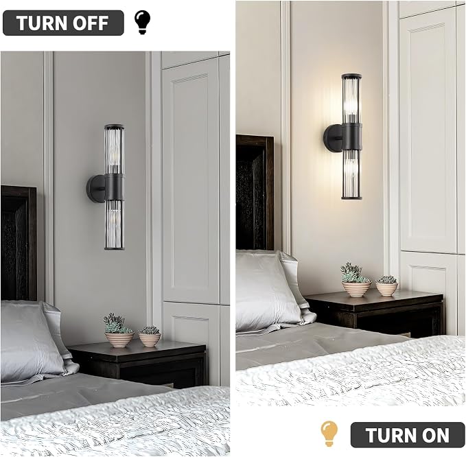 19.69" Modern Bathroom Wall Sconce Light Fixture, Black Glass Rod Vanity Light with E12 Base, Up or Down Mounting for Mirror Makeup Lighting (Bulbs Not Included)
