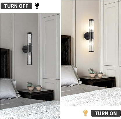 19.69" Modern Bathroom Wall Sconce Light Fixture, Black Glass Rod Vanity Light with E12 Base, Up or Down Mounting for Mirror Makeup Lighting (Bulbs Not Included)