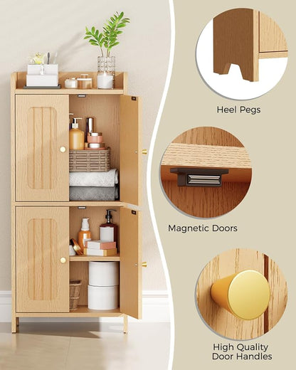 BEWISHOME Small Floor Cabinet,Toilet Paper Storage,Bathroom Storage Cabinet | with 4 Doors and Shelves, Bathroom Organizers and Storage for Small Spaces, Natural 7.9" D x 14.6" W x 31" H YYG11Y