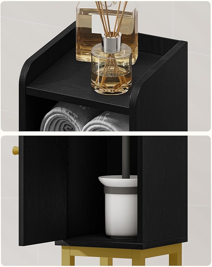Bathroom Storage Cabinet, Corner Floor Cabinet with Drawers and Doors, Narrow Toilet Paper Holder, Bathroom Organizer with Adjustable Shelf, for Small Spaces, Black, BC19804GV1