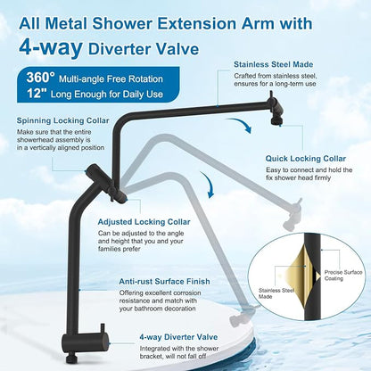 Metal 10" Rain Showerhead with 10-Spray Filter Handheld, 4-way Diverter | Oil Rubbed Bronze Finish, Upgraded High Pressure Shower Head with Pause Mode, 71" Stainless Steel Hose/12" Extension Arm