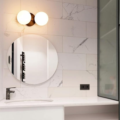 Black Bathroom Vanity Light Fixtures, Modern 2 Lights Globe Wall Sconce Lighting, Porch Wall Mount Light Fixture for Bathroom, Mirror Cabinets Hallway Stairs (Matte Black, 2-Light)