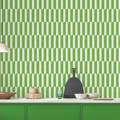 Vamos Tile Peel and Stick Backsplash Seamless Tile,Fish Scale,Matt,10-Sheet | 11.9''x10.8'',White & Grass Green PVC+Light Gold Stick on Backsplash Tile for Kitchen & Bathroom & Laundry & Camper