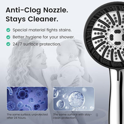 Filtered Shower Head with Handheld,High Pressure Shower Heads with Filters | 8 Mode,Built-in Power Wash,Detachable Anti-clog Nozzles Shower Heads,Water Softener,Remove Chlorine,Hose,Adjustable Bracket