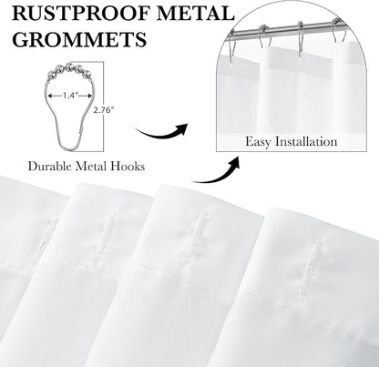 KGORGE Non See Through Sheer Shower Curtain for Bathroom, Privacy Button Hole Waterproof Lightweight Shower Curtains for Bathtub Hotel Washable, White, 72 x 72 inches Long, 1 Panel, Hooks Included