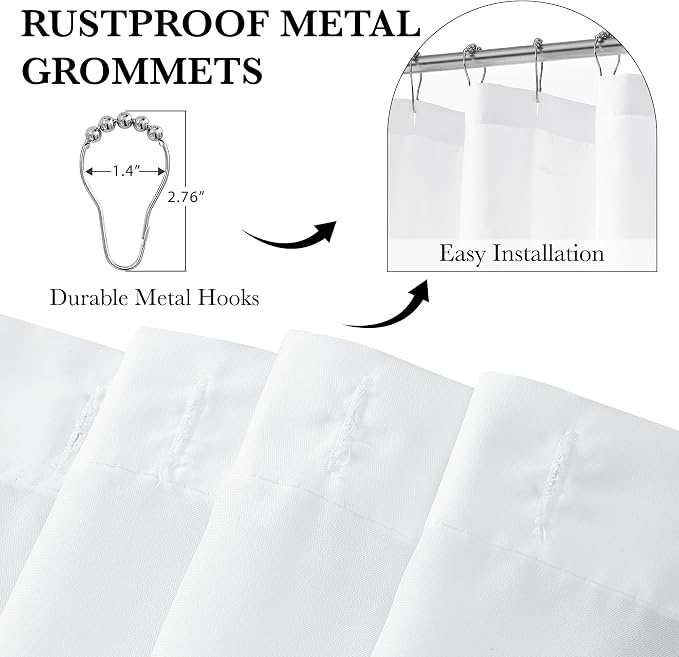 KGORGE Non See Through White Sheer Shower Curtain 84 inches Long, Privacy Button Hole Waterproof Lightweight Washable Shower Curtains for Bathroom Bathtub, W72 x L84, 1 Panel, Hooks Included