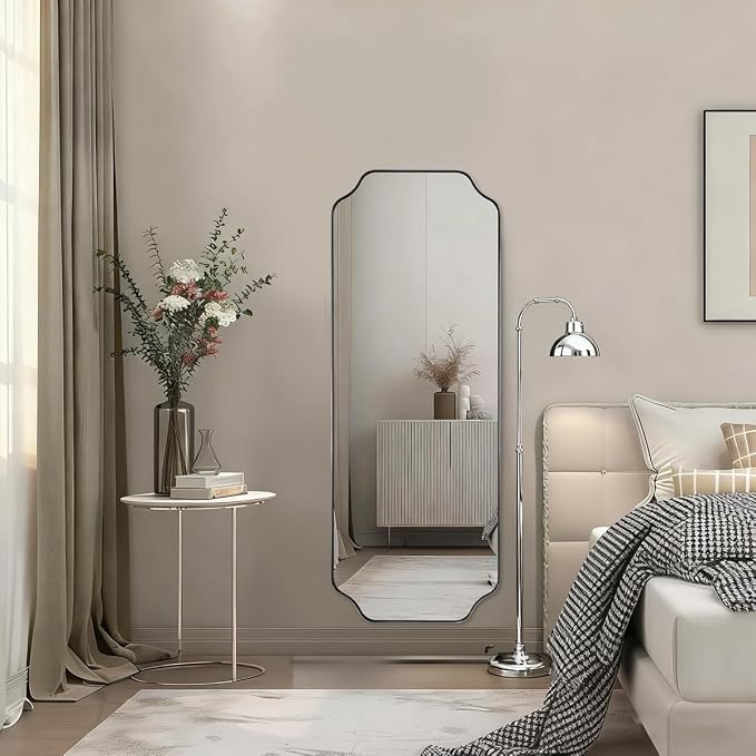 18" x 48" Chrome Full Length Mirror, Large Rectangle Bathroom Mirror, Full Body Wall Mirror with Scalloped Corner Decorative for Bedroom, Living Room (Horizontal or Vertical)