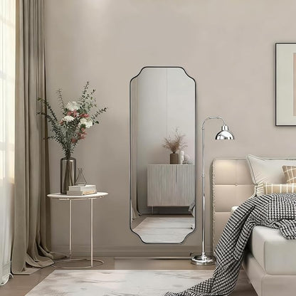 18" x 48" Chrome Full Length Mirror, Large Rectangle Bathroom Mirror, Full Body Wall Mirror with Scalloped Corner Decorative for Bedroom, Living Room (Horizontal or Vertical)