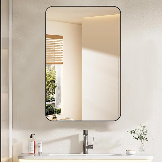 Bathroom Medicine Cabinet with 20x30 Inch Black Framed, Wall Cabinet with Mirror, Modern Surface Mount or Recessed Mounted, Medicine Cabinet with Storage for Bathroom