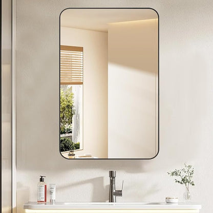 Bathroom Medicine Cabinet with 20x30 Inch Black Framed, Wall Cabinet with Mirror, Modern Surface Mount or Recessed Mounted, Medicine Cabinet with Storage for Bathroom