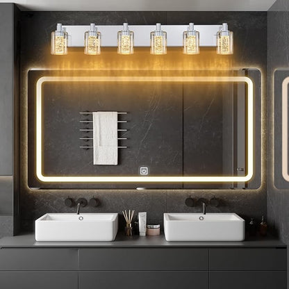 SineRise Vanity Light with 3 Color Modes (3000K/4000K/6000K), Eye Protection LED Bathroom Light Fixture, Dimmable Modern Wall Light Over Mirror with Clear Glass Shade (Chrome, 6-Light)