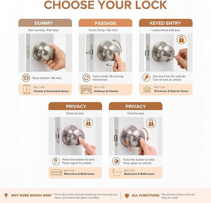 Copper Creek Colonial Passage Interior Door Knob – ANSI Grade-3 Certified, Modern Heavy Duty Handle, Easy Install and Reversible for Bedroom, Bathroom and Closets – Satin Stainless (2 Pack)