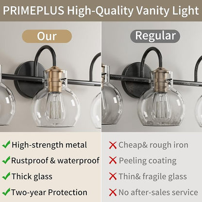 2 Light Bathroom Vanity Light, Black and Red Copper Bathroom Light Fixtures Over Mirror, Modern Copper Vanity Fixtures with Clear Glass Shade, Black Wall Sconce for Living Room