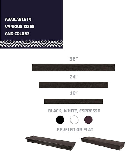 HIGH & MIGHTY Modern 24" Floating Shelf Holds up to 20 lbs, Easy Tool-Free Dry Wall Installation, Flat, Espresso | 515659