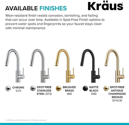 KRAUS Oletto Single Handle Pull Down Kitchen Faucet with QuickDock Top Mount Installation Assembly in Matte Black, KPF-2620MB
