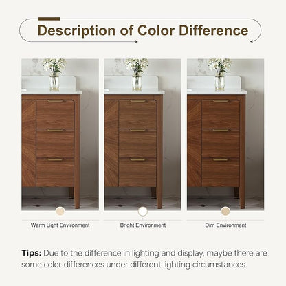 48 Inch Walnut Bathroom Vanity with Sink, Fully Assembled Solid Wood Bathroom Vanities with Soft Close Parquet Doors, Full Extension Dovetail Drawers, Calacatta Quartz Top & Backsplash
