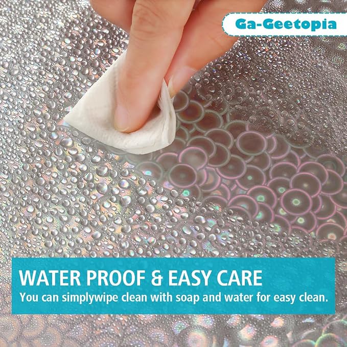 Ga-Geetopia Holographic 3D EVA Shower Curtain Liner Circle, 72x72 Premium Medium Weight Clear Plastic Bathroom Shower Curtain with Rustproof Metal Grommets for Shower Stall, Bathtubs