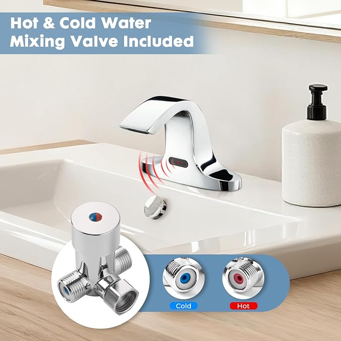 Touchless Bathroom Sink Faucet, Automatic Sensor Faucet for 3 Hole,Touchless Chrome Faucet for Bathroom Sink