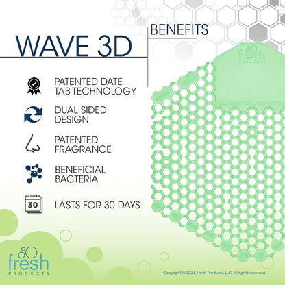 Fresh Products Wave 3D Urinal Screen Deodorizer, Cucumber Melon, 10 packs | Anti-Splash Shield For Men Bathroom, 30-Day Odor Control With Beneficial Bacteria, Easy Double-Sided Install, Made In USA