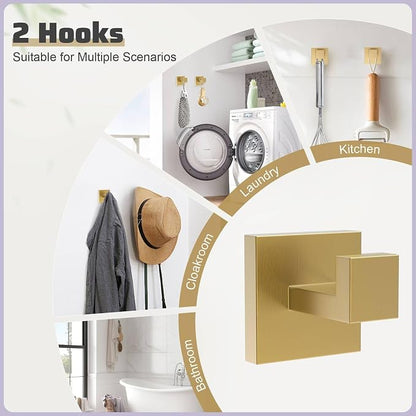 5-Piece Towel Bar Set Brushed Gold Bathroom Hardware Accessories Set Includes Upgraded Double Base Toilet Paper Holder,Modern Square Towel Holder Set Stainless Steel Wall Mount 23.6 Inch