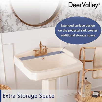 DeerValley 23x19 Inch Bone Pedestal Sink Combo, Ceramic Pedestal Sink for Bathroom with Overflow and 3 Faucet Holes, DV-1P522BN