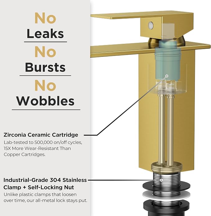 FORIOUS Bathroom Faucet 1 Hole Single Handle Vanity Faucets Brushed Gold | Sqaure Waterfall Spout, 1 or 3 Hole 4 Inch Centerset Sink with Drain and Hoses, for Vanity Rv Commercial Lavatory Restroom