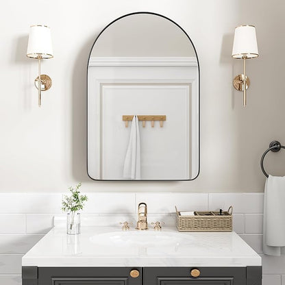 Casaphoria 36" H x 24" W Arched Wall Medicine Cabinets Mirrors, Bathroom Medicine Cabinet with Mirror, Metal Frame Wall Mirror Cabinet, Black G