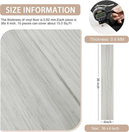 Peel and Stick Floor Tile, Vinyl Plank Flooring, 10-Pack 15 Sq.Ft | Natural Wood Look, Self Adhesive Durable and Waterproof for Transfer Bedroom, Kitchen, RV, Bathroom and Living Room
