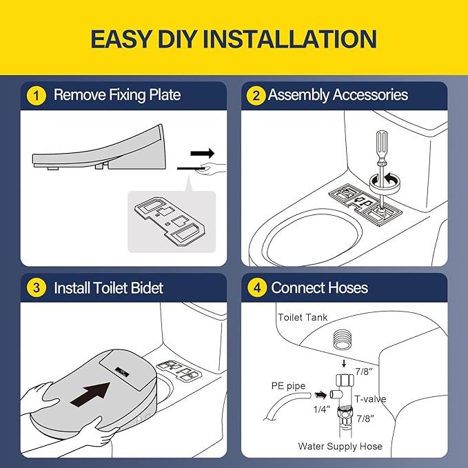 Bidet Toilet Seat with Adjustable Heated Seat & Water, Air Dryer, Quiet Close Lid, Wireless Remote - Electric Bidet Seat 201SP (Elongated)