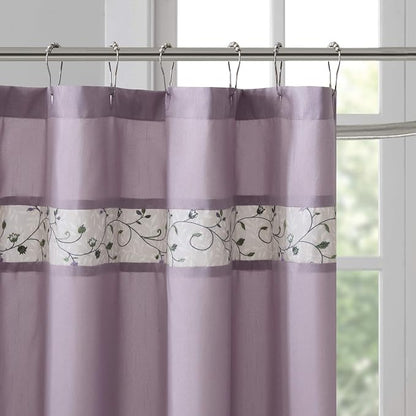 Madison Park Serene Shower Curtain for Bathroom, 72 x 72, Purple | Adds Privacy, Machine Washable, Floral Pattern, OEKO-TEX Certified