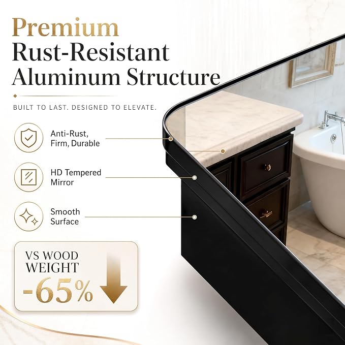 16x24 Black Medicine Cabinet with Mirror, Recessed & Surface Mount | Bathroom mirror with storage: 6 adjustable shelves fit tall bottles; DTC soft-close hinges; rust-resistant aluminum