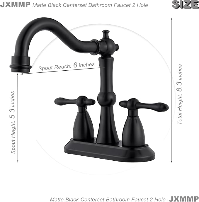 Matte Black Antique Bathroom Sink Faucet, Stainless Steel 4 inch Centerset Vanity Faucet with Drain and Supply Hose, Black Sink Faucet Bathroom 2 Hole