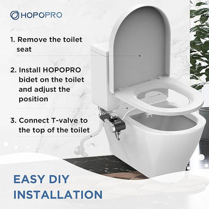 HOPOPRO Bidet with Single Finger Water Pressure Control, Self Cleaning Hygienic Dual Nozzle (Feminine/Rear Wash), Non-Electric Bidet Attachment for Toilet Seat, Easy DIY Install <5 Min -Black