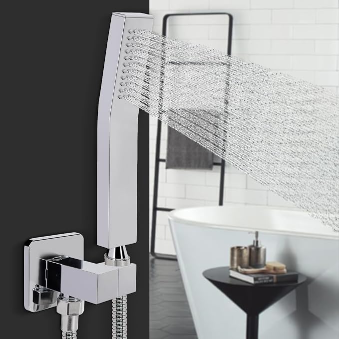 NearMoon Hand Held Shower Head, Luxury High Pressure Shower Kit with Wall Connector and Hose Set, for Bathroom Showering System Contemporary Square Style (Chrome Finish)
